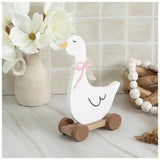 White Wooden Goose on Wheels
