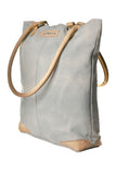 Peace, Love and Coffee tan canvas and leather tote.