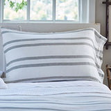 Sage Gray and Cream Striped Linen King Sham