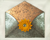 Galvanized metal wall envelope. Weathered look. Measures 9.5" L by 9" T.  Flower Magnets sold separately.